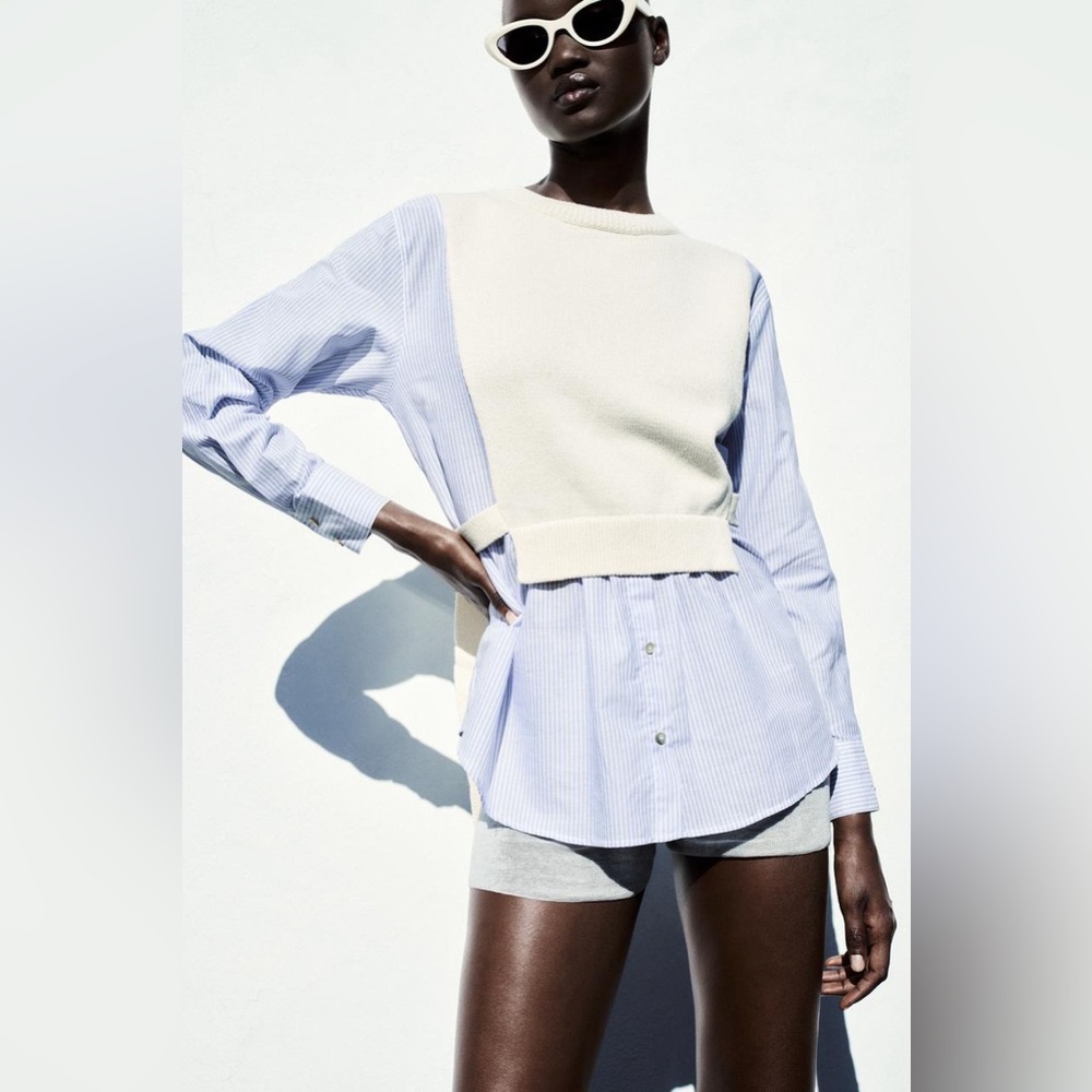 ZARA Contrast Knit Sweater Shirt
